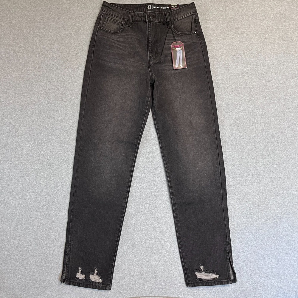 No Boundaries Jeans Womens 13 Black High Rise Straight Dark Wash Faded Denim New